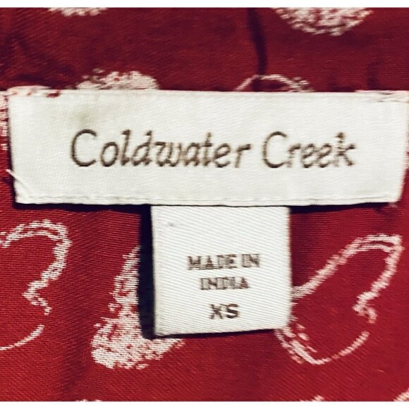 Coldwater Creek Top Womens XS Heart Print Button Up Pleated 3/4 Sleeve Red Boho - Picture 4 of 7